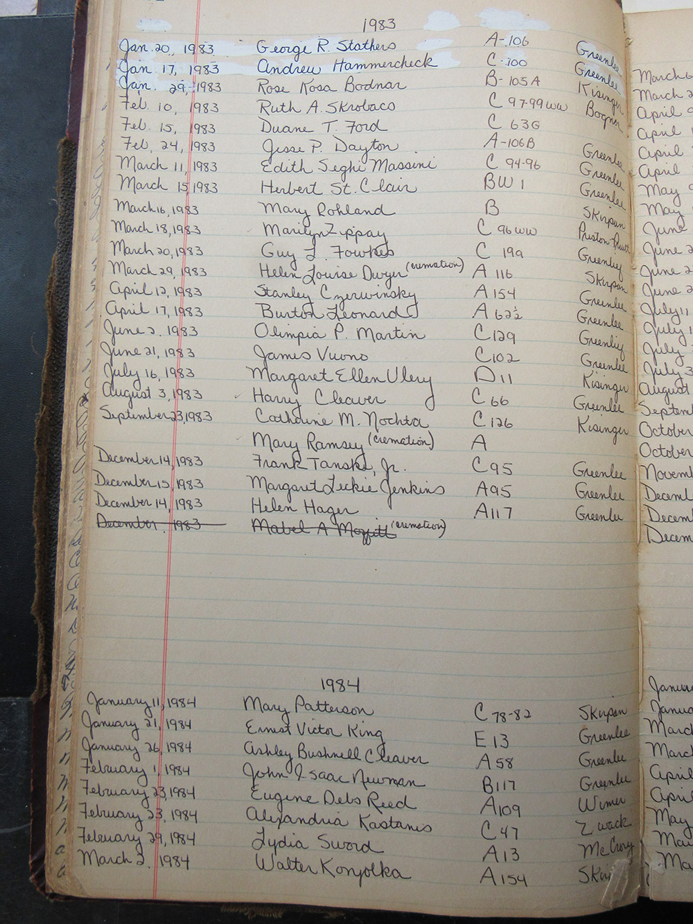 interment listing